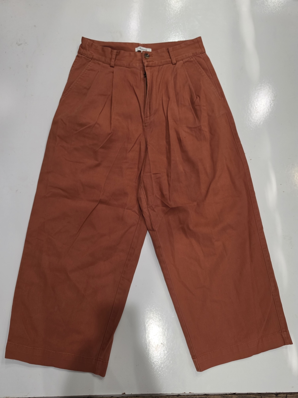 Nwot Madewell Double Front Pleated Wide-Leg Cropped Pants rust orange hue Sz S